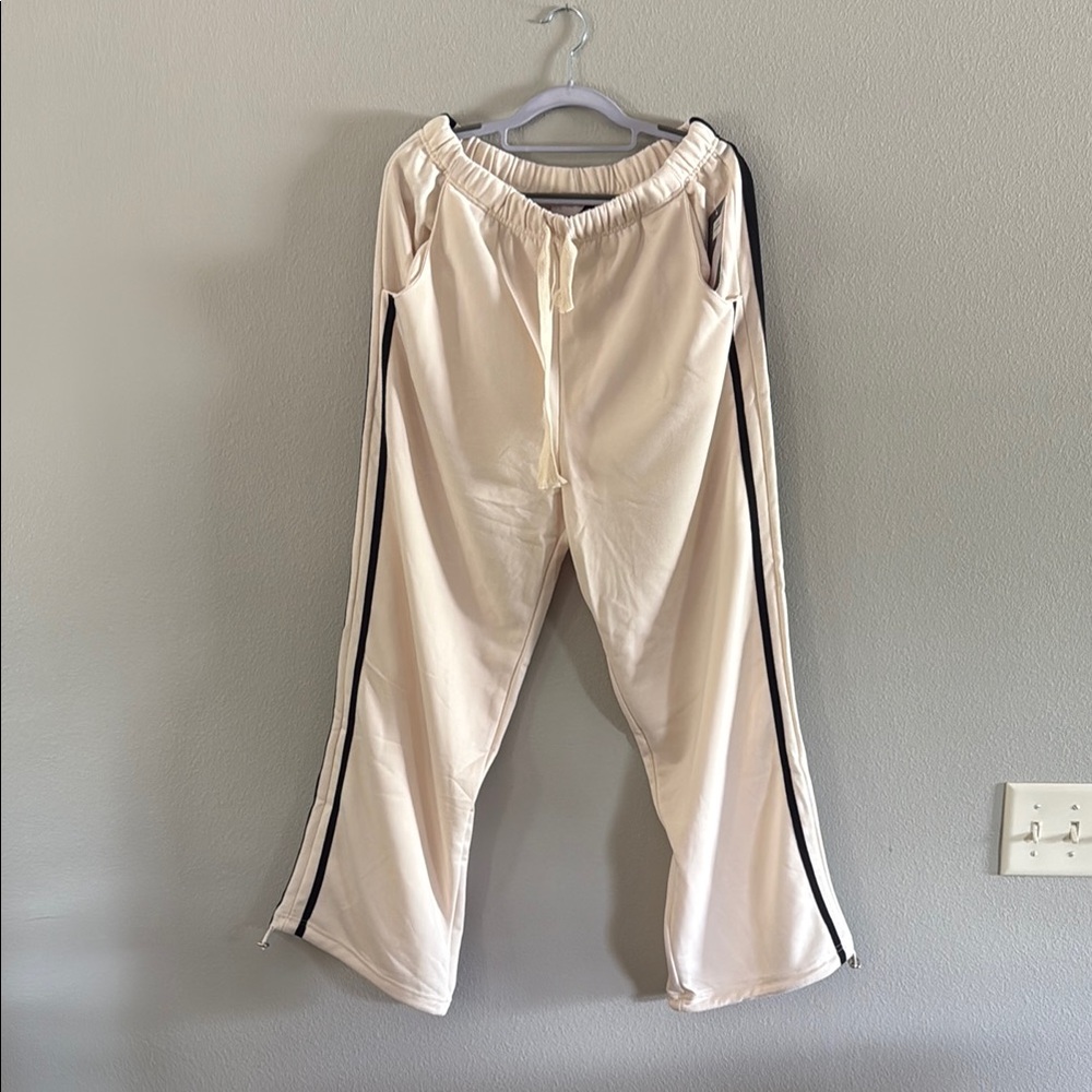 NWT Women’s Cream Track Pants with Black Stripes